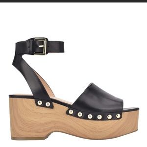 Marc Fisher Diona Leather & Faux Wood Studded Platform Wedge Size 8